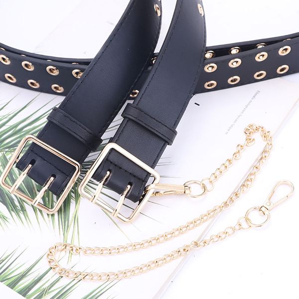 107cm punk rock black wide waist belt with metal chain waistband womens female hollow adjustable double pin buckle eyelet belts, Black;brown
107cm punk rock black wide waist belt with metal chain waistband womens female hollow adjustable double pin buckle eyelet belts, Black;brown
