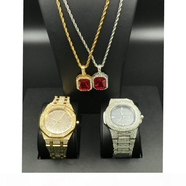 hip hop men luxury iced out diamond watch & red ruby necklace combo set 2 gold diamond pendant set bling rapper men jewelry, Slivery;brown
hip hop men luxury iced out diamond watch & red ruby necklace combo set 2 gold diamond pendant set bling rapper men jewelry, Slivery;brown