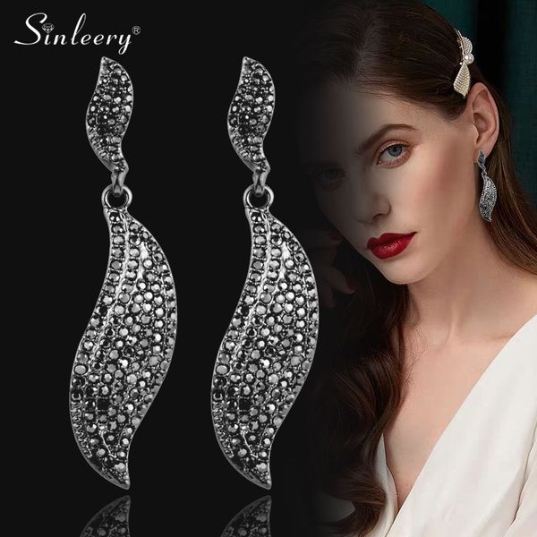 sinleery vintage long drop leaf earrings with black cubic zircon for women lady statement jewelry es149 ssh, Silver
sinleery vintage long drop leaf earrings with black cubic zircon for women lady statement jewelry es149 ssh, Silver