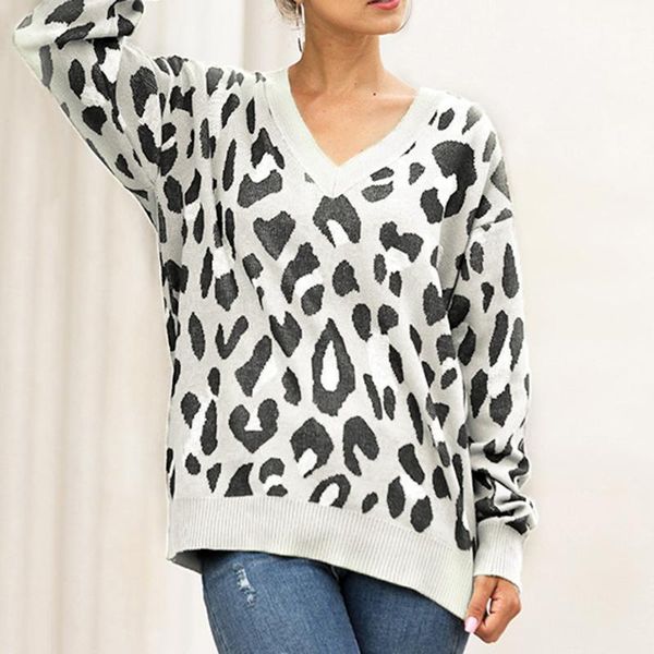 2020 autumn winter women v neck long sleeve leopard jacquard loose fashion sweater long sleeve pullover knit sweater, White;black
2020 autumn winter women v neck long sleeve leopard jacquard loose fashion sweater long sleeve pullover knit sweater, White;black
