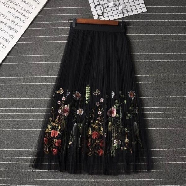 new puff women mesh tulle long skirt fashion vintage pleated floral embroidery elegant female floral tutu mid calf skirts, Black
new puff women mesh tulle long skirt fashion vintage pleated floral embroidery elegant female floral tutu mid calf skirts, Black