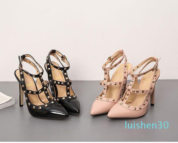 size 35 to 40 fashion women designer heels pointed toe rivets shoes with buckle black nude pink l30
size 35 to 40 fashion women designer heels pointed toe rivets shoes with buckle black nude pink l30