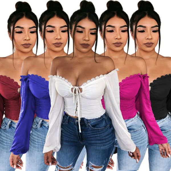 new women's solid color cotton lace up v-neck stitching exposed navel bubble long sleeve ladies t-shirt, White
new women's solid color cotton lace up v-neck stitching exposed navel bubble long sleeve ladies t-shirt, White