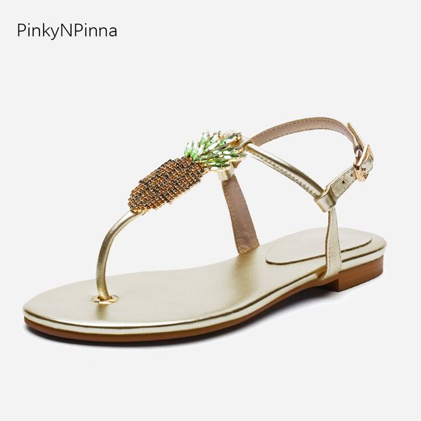 sandals women tropical beach flat t-strap crystal pineapple holiday vacation genuine leather golden runway stylish summer shoes, Black
sandals women tropical beach flat t-strap crystal pineapple holiday vacation genuine leather golden runway stylish summer shoes, Black