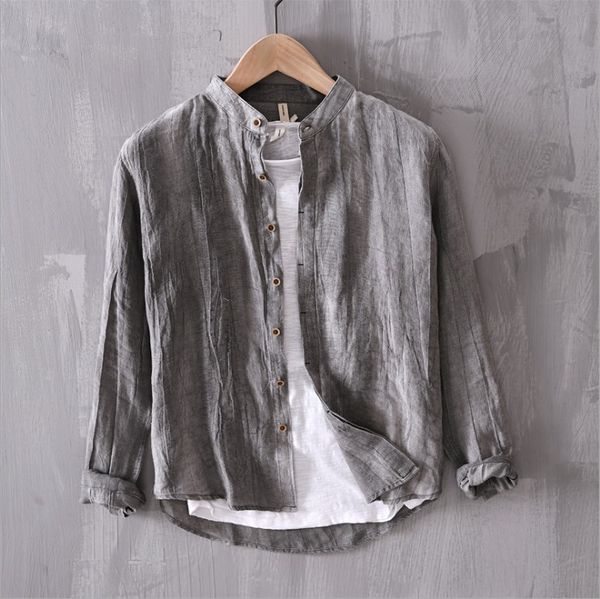 spring hip hop style flax men's long sleeved shirts youth comfortable wrinkled face stand collar shirt, White;black
spring hip hop style flax men's long sleeved shirts youth comfortable wrinkled face stand collar shirt, White;black