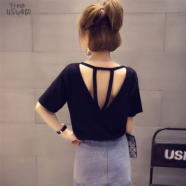 new women short sleeve backless ladies summer solid color t shirt fashion casual o neck back hollow out slim tees, White
new women short sleeve backless ladies summer solid color t shirt fashion casual o neck back hollow out slim tees, White
