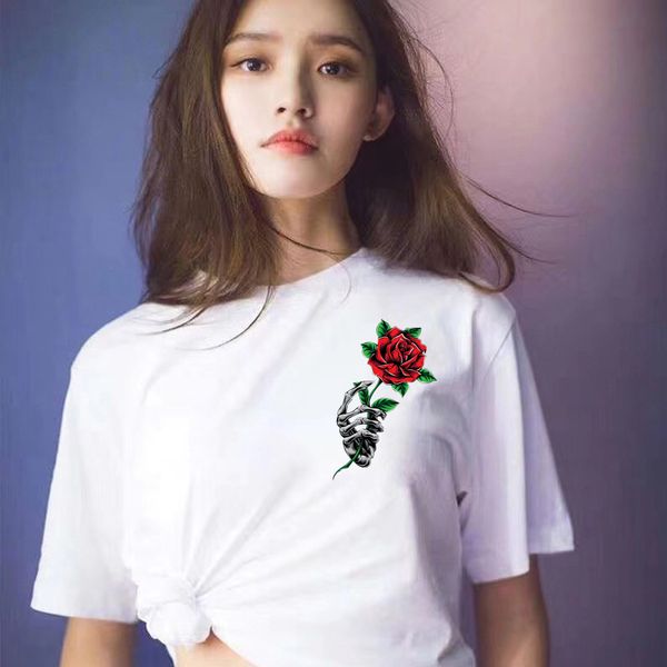 women's t-shirt 2021 summer cotton women t-shirts creative skull with roses print graphic tees t shirt plus size mujer tee casual, White
women's t-shirt 2021 summer cotton women t-shirts creative skull with roses print graphic tees t shirt plus size mujer tee casual, White
