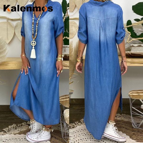 women denim dress autumn fall loose short sleeve beach party dresses female gradient v-neck jeans long plus size vestidos, White;black
women denim dress autumn fall loose short sleeve beach party dresses female gradient v-neck jeans long plus size vestidos, White;black