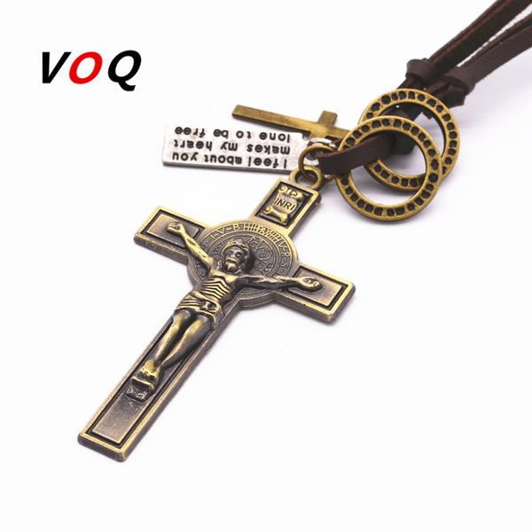 voq men vintage leather rope chain necklaces zinc alloy cross jesus pendant necklace friend jewelry gifts, Silver
voq men vintage leather rope chain necklaces zinc alloy cross jesus pendant necklace friend jewelry gifts, Silver