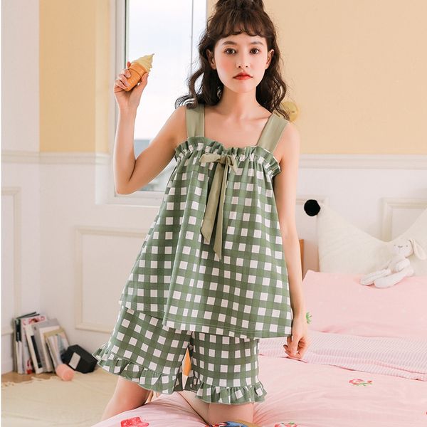 summer sports pajamas casual women's cotton pajamas women can wear extra home clothes in summer, Blue;red
summer sports pajamas casual women's cotton pajamas women can wear extra home clothes in summer, Blue;red