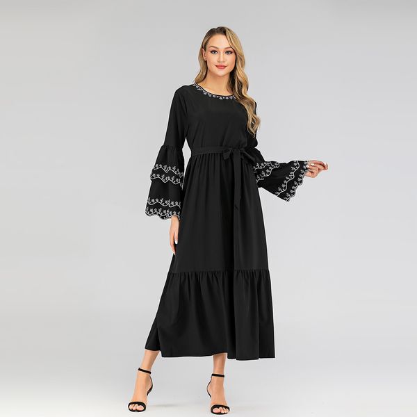 new arrival selling petal long sleeve embroidery dress crew neck bodycon ladies fashion maxi dress, White;black
new arrival selling petal long sleeve embroidery dress crew neck bodycon ladies fashion maxi dress, White;black
