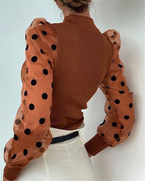 womens mesh puff long sleeve knitted shirt spring autumn ribbed loose casual polka dots blouse elegant turtleneck femme, White
womens mesh puff long sleeve knitted shirt spring autumn ribbed loose casual polka dots blouse elegant turtleneck femme, White