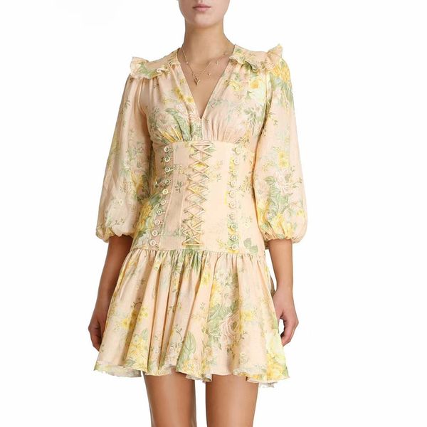 women summer floral printed 100% linen dresses elegant designer v-neck lantern sleeve cross string mini dress s217, Black;gray
women summer floral printed 100% linen dresses elegant designer v-neck lantern sleeve cross string mini dress s217, Black;gray