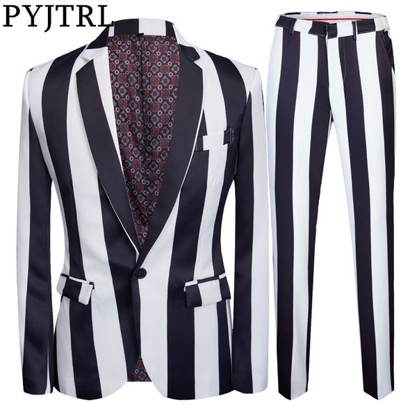 pyjtrl tide men 2-piece set black white strip zebra style suits jacket with pants fashion casual slim suit prom dress tuxedos, White;black
pyjtrl tide men 2-piece set black white strip zebra style suits jacket with pants fashion casual slim suit prom dress tuxedos, White;black