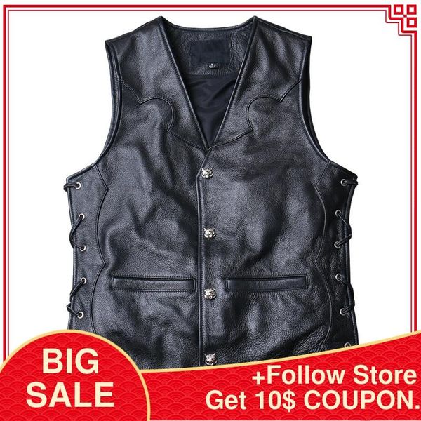 2020 black motorcycle style genuine leather vest men plus size 5xl single breasted real cowhide spring slim fit biker's vest, Black;white
2020 black motorcycle style genuine leather vest men plus size 5xl single breasted real cowhide spring slim fit biker's vest, Black;white