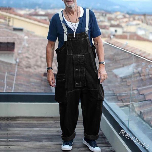 2020 summer man fashion jeans casual men's pocket button loose straight full length straps jeans casual man jumpsuit, Blue
2020 summer man fashion jeans casual men's pocket button loose straight full length straps jeans casual man jumpsuit, Blue