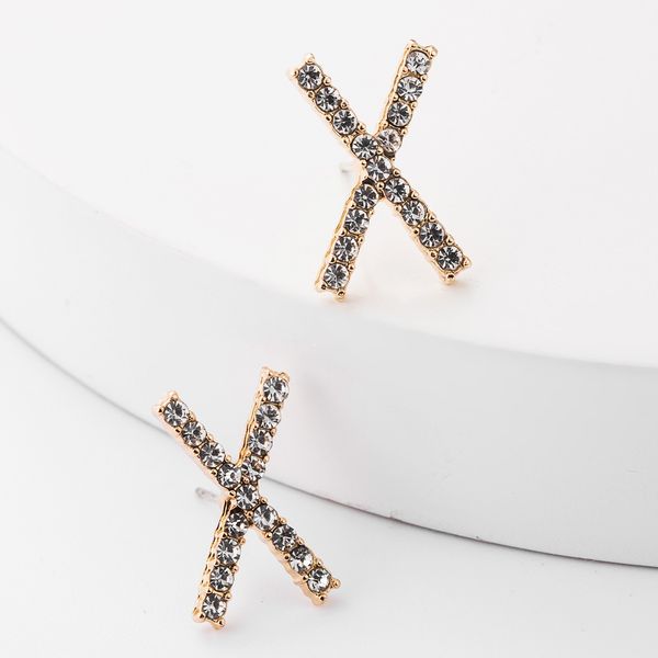 fashion ins style personalized alloy diamond rhinestone letter x earrings women's simple all-match earrings earrings, Golden 
fashion ins style personalized alloy diamond rhinestone letter x earrings women's simple all-match earrings earrings, Golden