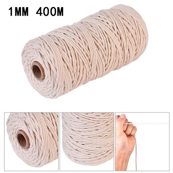 yarn 400m natural beige soft cotton twisted cord rope craft macrame artisan string diy handmade tying thread 1mm diameter, Black;white