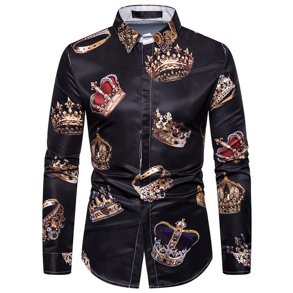 fashion men's long-sleeved shirt casual crown printed men's shirt streetwear mens dress shirts autumn clothes, White;black
fashion men's long-sleeved shirt casual crown printed men's shirt streetwear mens dress shirts autumn clothes, White;black
