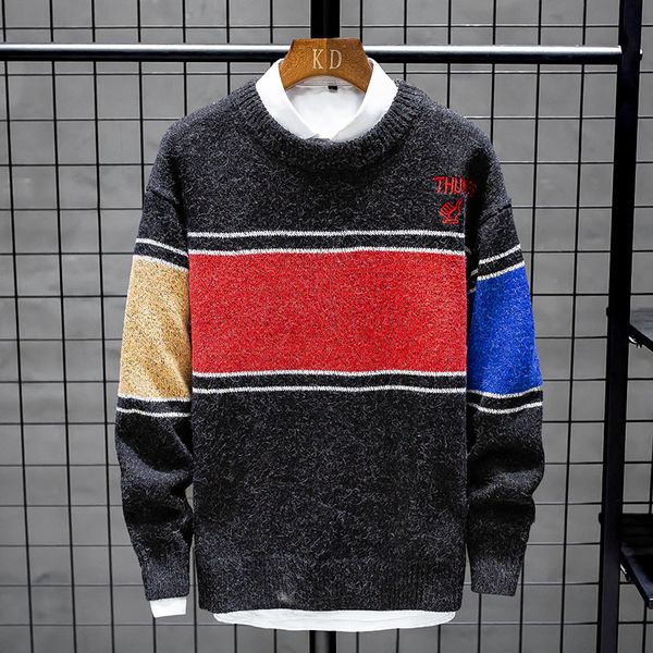 men's sweaters o-neck cotton pullover patchwork spacious comfortable long sleeve fashion clothes knitted casual sweater pull homme, White;black
men's sweaters o-neck cotton pullover patchwork spacious comfortable long sleeve fashion clothes knitted casual sweater pull homme, White;black