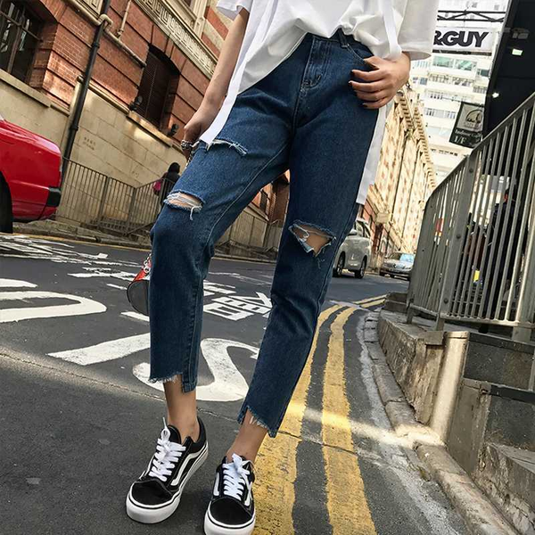 spring summer korean hole large size 4xl fat mm beggar ripped jeans women loose thin ankle length straight wide-led jeans, Blue
spring summer korean hole large size 4xl fat mm beggar ripped jeans women loose thin ankle length straight wide-led jeans, Blue