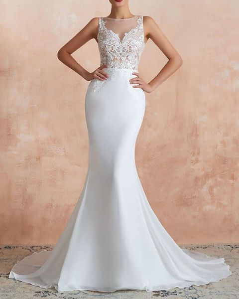 mermaid / trumpet wedding dresses jewel neck sweep / brush train lace tulle sleeveless illusion detail with lace insert appliques, White
mermaid / trumpet wedding dresses jewel neck sweep / brush train lace tulle sleeveless illusion detail with lace insert appliques, White