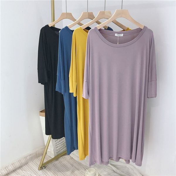 length women's light loose slim solid color t-shirt dress large collar cupro elbow sleeve t-shirt dress lazy qun xia, Black;gray
length women's light loose slim solid color t-shirt dress large collar cupro elbow sleeve t-shirt dress lazy qun xia, Black;gray