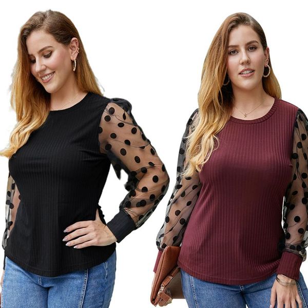 women plus size long sleeve sweater sheer mesh polka dot patchwork shirts o-neck ribbed pullover streetwear, White;black
women plus size long sleeve sweater sheer mesh polka dot patchwork shirts o-neck ribbed pullover streetwear, White;black