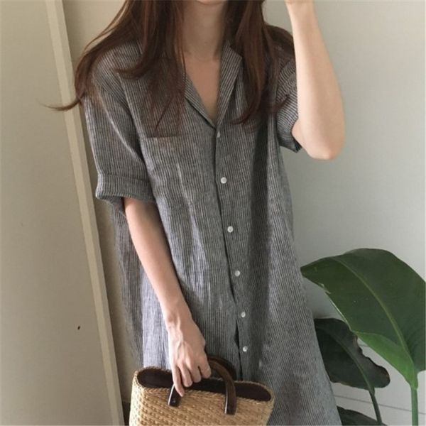 2020 summer new korean chic style lapel striped loose mid-length short sleeve skirt short skirt shirt shirt, White
2020 summer new korean chic style lapel striped loose mid-length short sleeve skirt short skirt shirt shirt, White