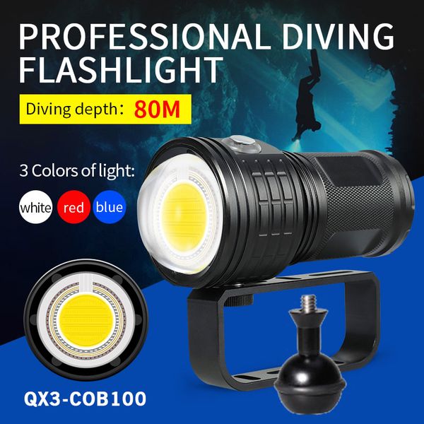500w 8000lm Diving Pgraphy Led Light Underwater 80m Ipx8 Cob Torch Lamp Multifunction Diving Light