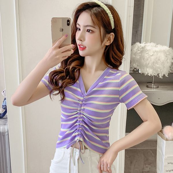 dijsd 2020 summer new elegant style rainbow striped slim drawstring v-neck short-sleeved t-shirt t-shirt women's high waist short-sleev, White
dijsd 2020 summer new elegant style rainbow striped slim drawstring v-neck short-sleeved t-shirt t-shirt women's high waist short-sleev, White