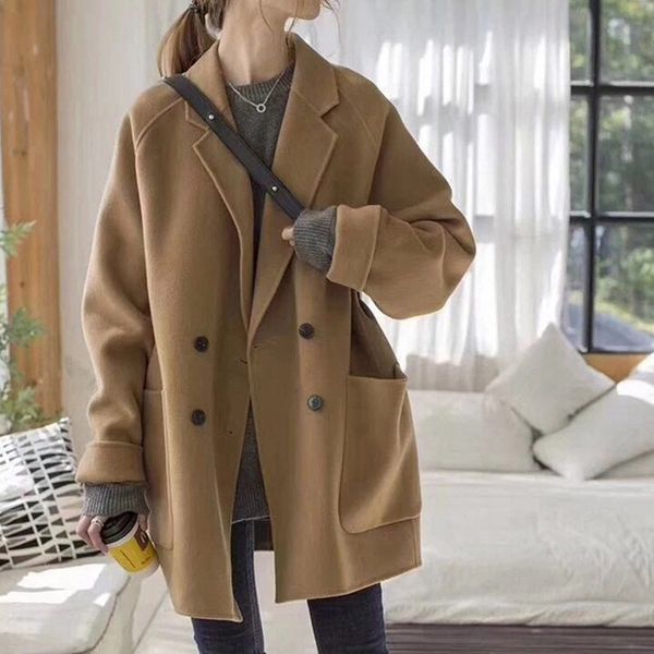 off-season wool wool korean-style double-sided cashmere overcoat women's short small loose suit collar woolen coat, Black
off-season wool wool korean-style double-sided cashmere overcoat women's short small loose suit collar woolen coat, Black
