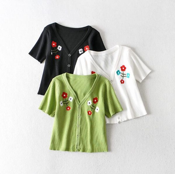 cotton blend v-neck embroidery knits knitwear short sleeve blouse t-shirt shirt, White
cotton blend v-neck embroidery knits knitwear short sleeve blouse t-shirt shirt, White