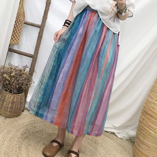 summer new linen a- line long skirt skirt linen elastic waist medium-length dress color striped printed a- line dress, Black
summer new linen a- line long skirt skirt linen elastic waist medium-length dress color striped printed a- line dress, Black
