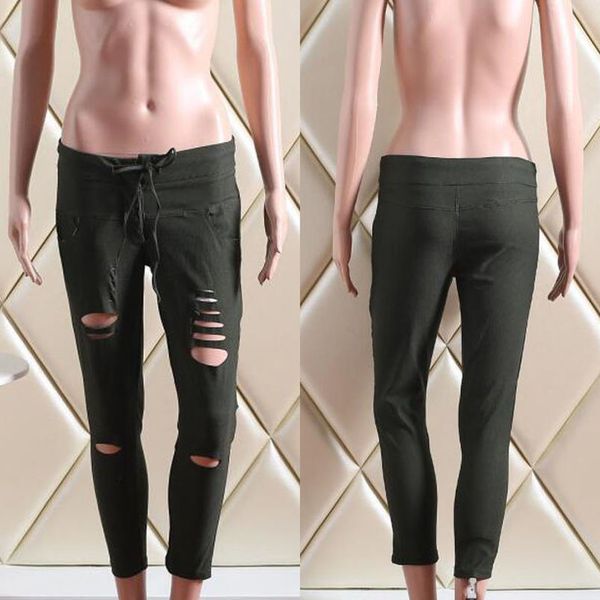 new fashion women casual skinny casual stretch slim fit pencil pants trousers new stylish drawstring skinny hole leggings, Black
new fashion women casual skinny casual stretch slim fit pencil pants trousers new stylish drawstring skinny hole leggings, Black