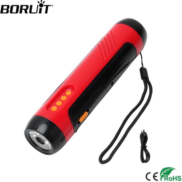 Boruit Multifunctional Voice Alarm Fm Radio Hand Crank Dynamo Powered Led Torch And 1800mah Power Bank For Traveller