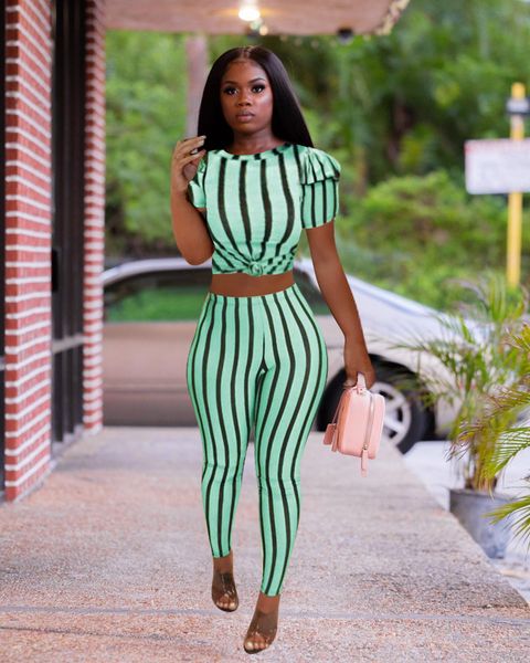 p8431 african nightclub european and american womens digital printed green striped two-piece set, White
p8431 african nightclub european and american womens digital printed green striped two-piece set, White