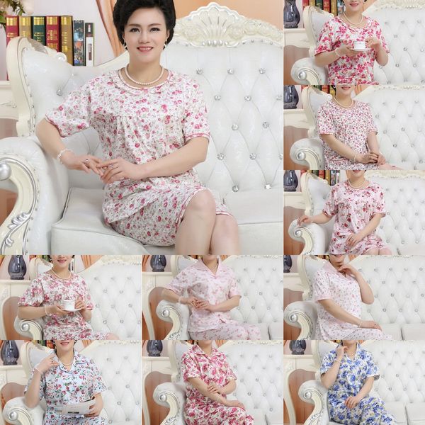 e84ef summer casual knitted cotton large rose women's middle-aged and elderly pajamas summer short sleeve plus clothes clothes home fur, Blue;red
e84ef summer casual knitted cotton large rose women's middle-aged and elderly pajamas summer short sleeve plus clothes clothes home fur, Blue;red