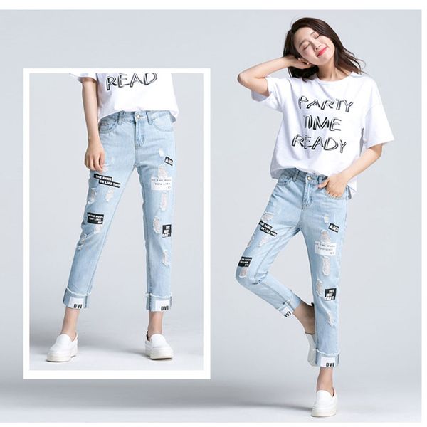 2020new summer letter print ripped women jeans boy friend casual hole jeans for women european style ladies ankle length pants, Blue
2020new summer letter print ripped women jeans boy friend casual hole jeans for women european style ladies ankle length pants, Blue
