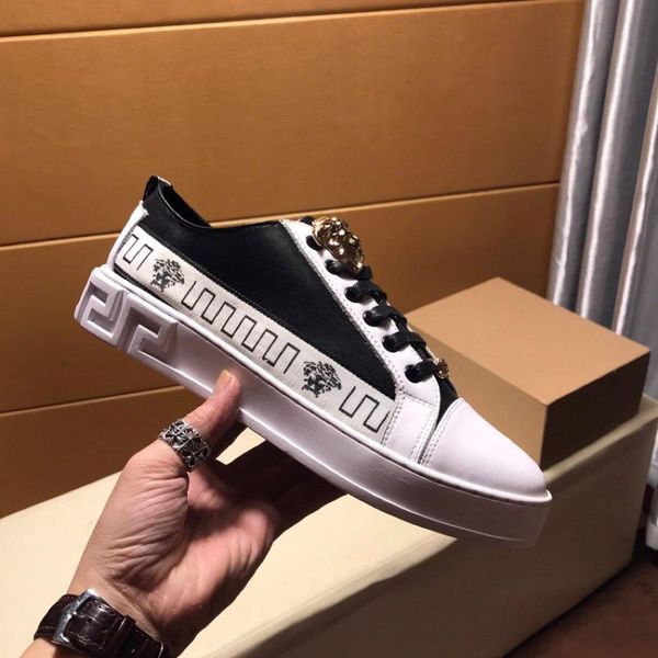 2020f high-end medusa embroidery and color matching men's leather casual low-sneakers, large size fashion lace-up sneakers, size: 3, Black
2020f high-end medusa embroidery and color matching men's leather casual low-sneakers, large size fashion lace-up sneakers, size: 3, Black