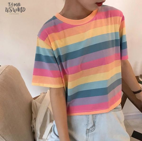 2020 new fashion women t shirts summer new rainbow striped short sleeved t shirt women drop shipping good quality, White
2020 new fashion women t shirts summer new rainbow striped short sleeved t shirt women drop shipping good quality, White