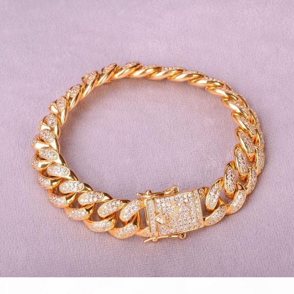 men's cuban bracelet hip hop jewelry gold color fashion 12mm ice out cubic zircon curb copper material cz chain, Black 
men's cuban bracelet hip hop jewelry gold color fashion 12mm ice out cubic zircon curb copper material cz chain, Black