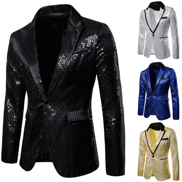 

shiny gold sequin glitter mens suit blazer men jacket slim nightclub weeding party blazer costume homme stage singers clothes, White;black