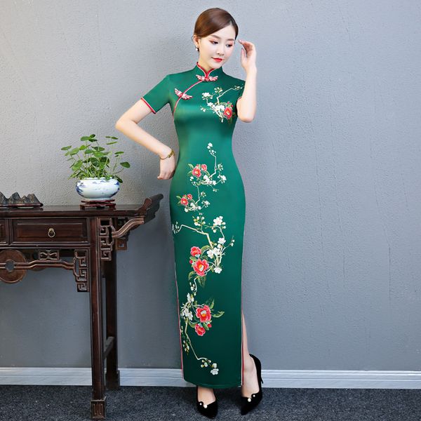 green evening party dress vintage cheongsam chinese mandarin collar flower print lady satin slim long qipao big size 3xl 4xl 5x, Red
green evening party dress vintage cheongsam chinese mandarin collar flower print lady satin slim long qipao big size 3xl 4xl 5x, Red