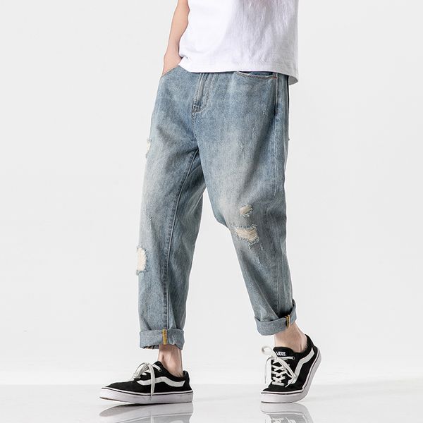 summer ripped jeans men's straight loose big size fashion light blue distressed denim pants
summer ripped jeans men's straight loose big size fashion light blue distressed denim pants