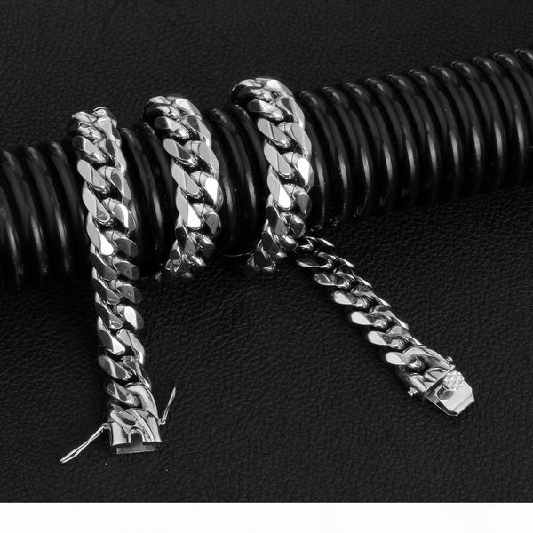 new 15mm men hip hop jewelry sets 316l stainless steel miami cuban link chains double safety clasp chokers necklaces bracelets 18inch-30inch, Silver
new 15mm men hip hop jewelry sets 316l stainless steel miami cuban link chains double safety clasp chokers necklaces bracelets 18inch-30inch, Silver