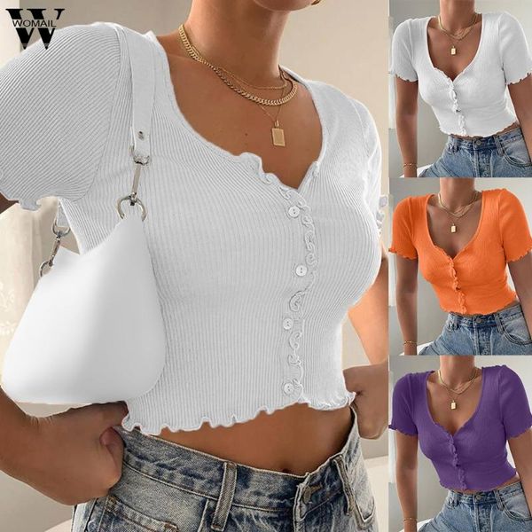 womail women t shirts stretchy ruffle sleeve crop women 2020 summer button v-neck white rib-knitted plain tees mujer
womail women t shirts stretchy ruffle sleeve crop women 2020 summer button v-neck white rib-knitted plain tees mujer