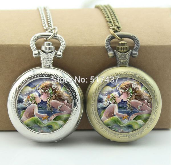 mermaid kissing baby pocket watch glass locket necklace vintage bronze pocket watch necklace, Silver
mermaid kissing baby pocket watch glass locket necklace vintage bronze pocket watch necklace, Silver