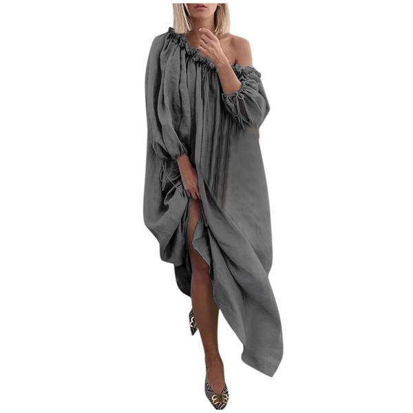 2020 new womens summer dresses fashion slash neck solid color long skirt casual half sleeve dress women designer clothes, Black;gray
2020 new womens summer dresses fashion slash neck solid color long skirt casual half sleeve dress women designer clothes, Black;gray