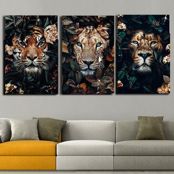 

Animal Art Posters Tiger Lions Jungle Wall Art Canvas Painting Prints Home Wall Pictures for Living Room Home Cuadros Decoration